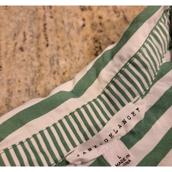 Jane + Delancey Button Down Shirt Women L Green Stripe Short Sleeve High Low Hem - Picture 10 of 13